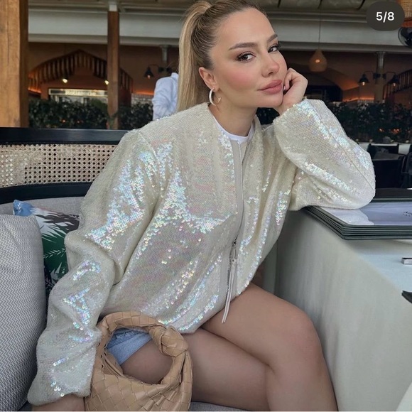 Zara Jackets & Blazers - BNWT Zara oversized Iridescent Sequin bomber